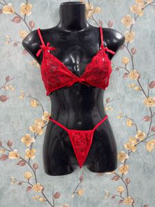 Red Sexy Three Piece Lingerie Set