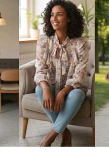 Floral Print Blouse with Tie Neck