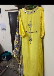 Yellow Mirrorwork Kurti Set