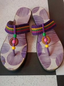 Purple Polka Dot Beaded Flip Flops