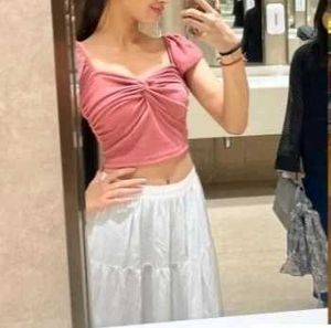 ruffle crop top In Blush Pink Color