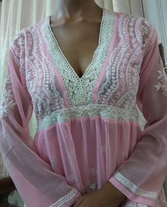 NOOR CHIKANKARI Short Pink Chikankari Kurti