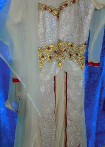 Elegant Cream &amp; Gold Embroidered Gown