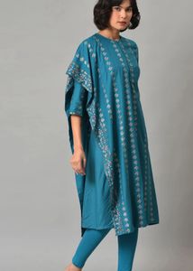 Teal Printed Kurta &amp; Leggings Set