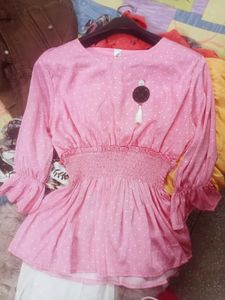 Cute Pink Polka Dot Peplum Top