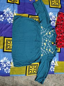 Red-black And Teal Blue Color Top