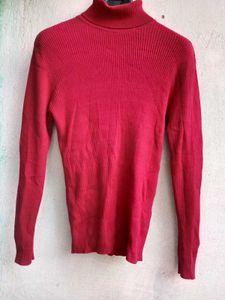 Red Turtleneck Knit Top