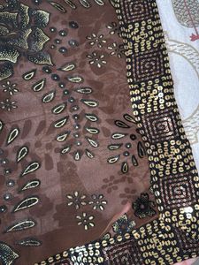 Heavy Brown Sequin Work Saree