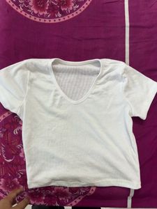 White V-Neck Crop Top
