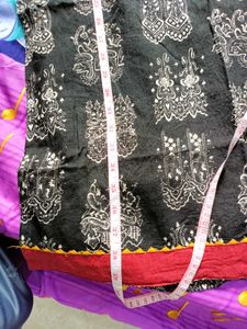 Black Print Kalamkari Dress with Red Trim