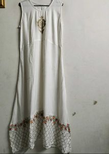 Long Gown With Embroidery On Neck And Border