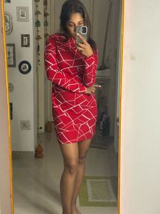 Red Geometric Mini Dress