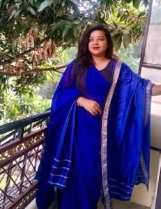 Elegant Blue saree with banarasi dupatta stylish