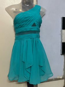 Aqua padded One-Shoulder Party Dress