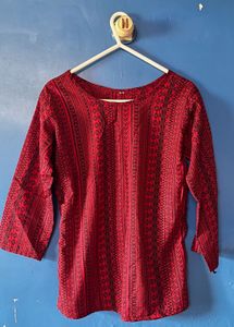 Red And Yellow Printed Top