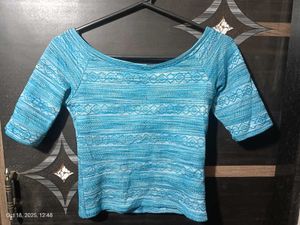 Blue Patterned Crop Top