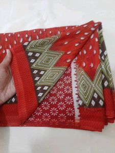 74)New Red Printed Beautiful Saree