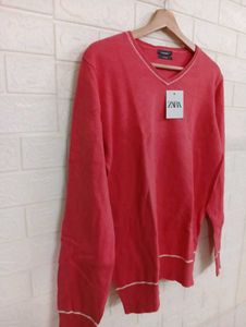 Zara Salmon V-Neck Sweater - M