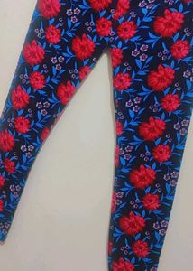 Navy Blue Legging Pink Floral Print For 28 Waist