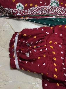Bandej Red N Green Saree With Blouse