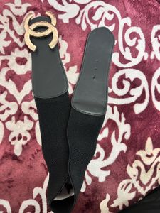 Black Wide Stretch Belt with Gold Buckle