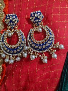 Blue &amp; Pearl Chandbali Earrings
