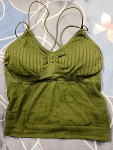 Olive Green Padded Camisole Backless Top