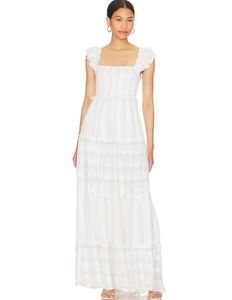 PQ Smocked White Long Maxi With Sequins Detail