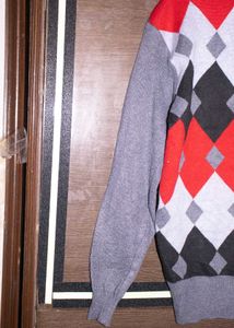 Classic Argyle Knit Sweater in Grey, Red &amp; Black