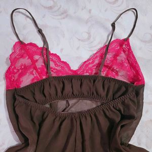 Lace Trimmed Brown Babydoll Lingerie