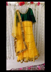 Long Frock With Dupatta For Haldi Ceremony
