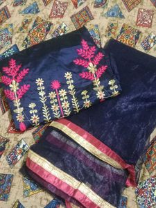 Navy Blue Embroidered gown Set