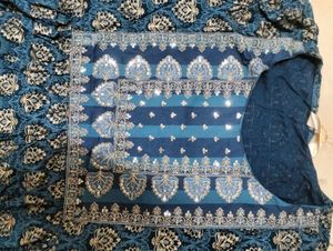 Blue Embroidery Kurti Pant Set With Free Shippin