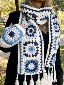 Handmade Crochet Granny Square Scarf