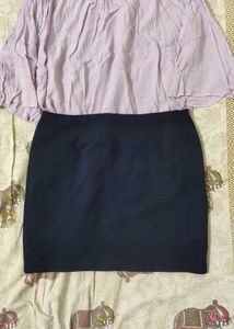 Off Shoulder Top With Navy Blue Mini Skirt