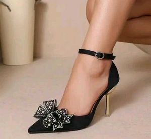 Black Embellished Bow Heels