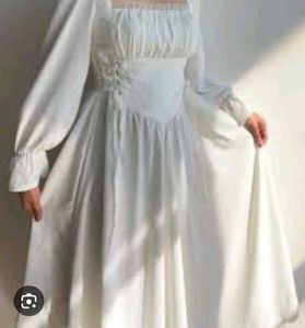 Ivory Corset Puff Sleeve Midi Dress