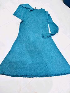 Blue Knit Long Sleeve Dress