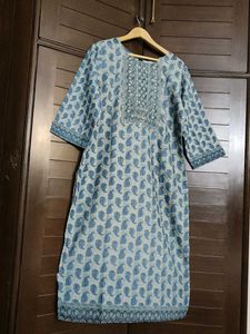 Women Cotton Printed Embroidered Kurta Set