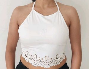 White Halter Crop Top