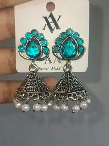 Teal Jhumka Earrings
