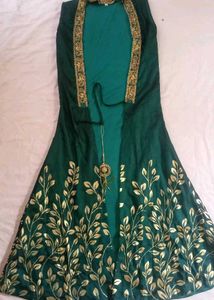 Emerald Green & Gold Dress +Top Combo