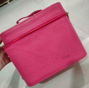 Pink Faux Croc Makeup Train Case