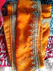 Yellow Saree Gota Patti Border Blouse Size 44 Inch