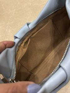 Blue Gathered Leather Shoulder Bag