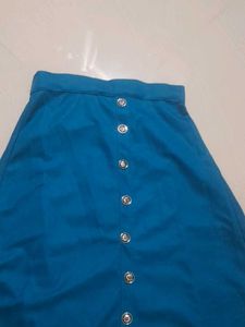 Blue Button-Front Midi Skirt