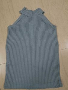 Blue Knit Halter Neck Top