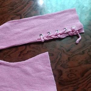 ASOS Pink Ribbed Lace-Up Crop Sweater