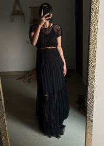 A-LINE MESH TIERED MAXI DRESS