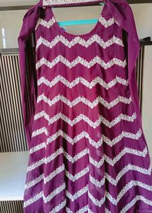 purple Sleeveless suit set with duppata
